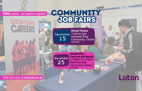 Job Fair in background and dates in front