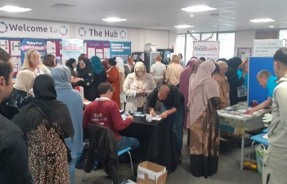 Event in the Hub with exhibitors and learners